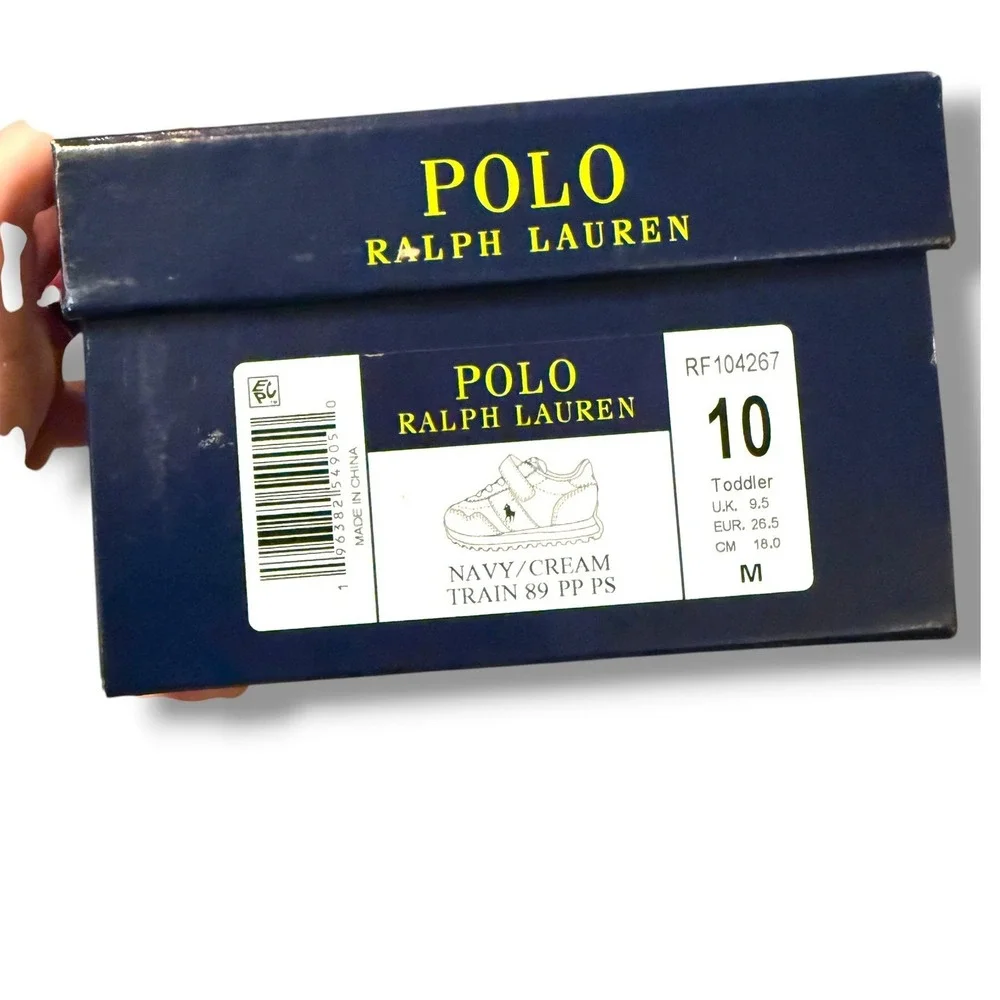 Polo Ralph Lauren Train 85 Sneaker Toddler 10 Navy Blue Suede‎ Hook & Loop NEW